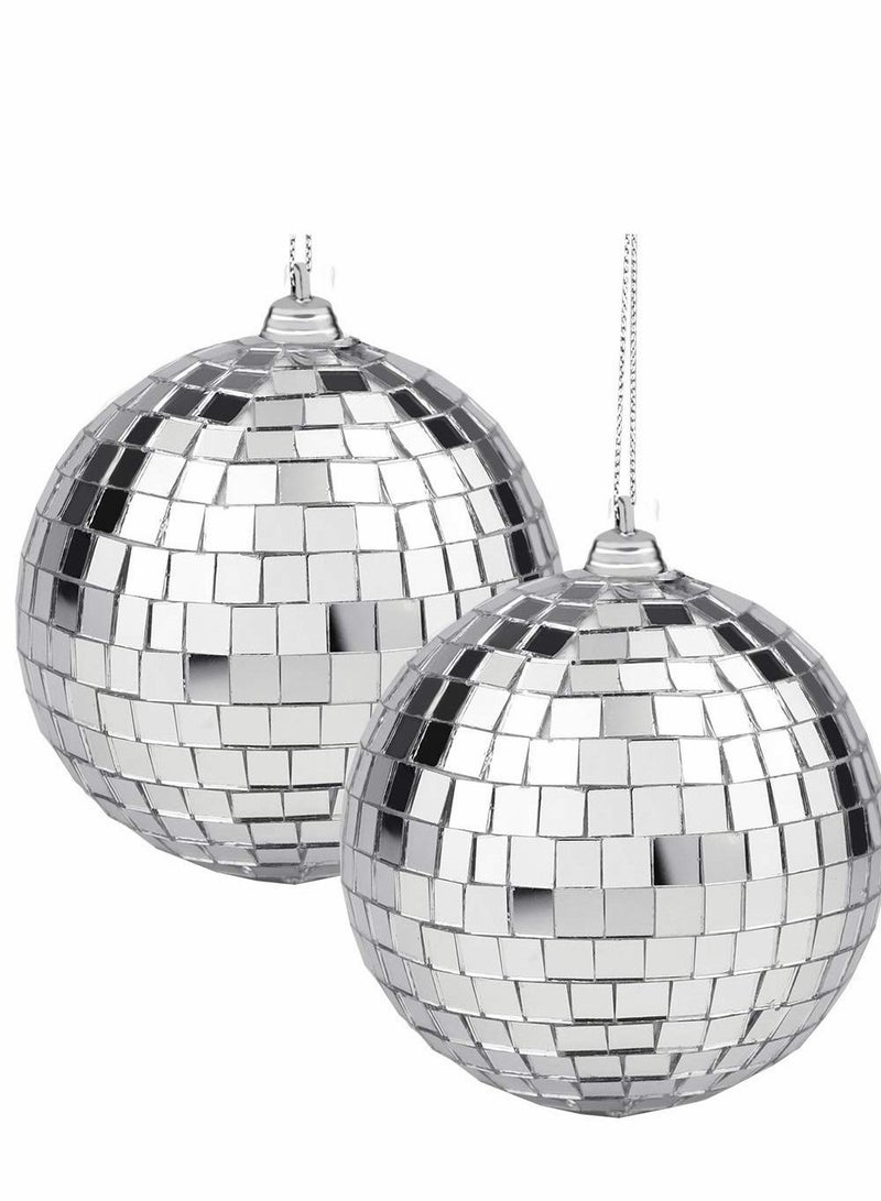 واي آند دي Disco Mirror Balls Silver Hanging Ball for 50s 60s 70s DJ Light Effect Party Home Decoration Stage Props School Festivals Favors and Supplies 4 Inch, 4inch, Silver, 2 Pcs - Image 1