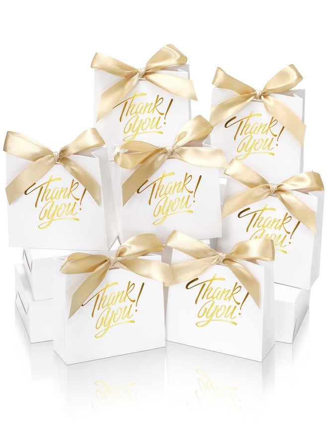 DOYIDE 30 Pack Small Thank You Gift Bags, 4.5x1.8x3.9in Party Favor Bags with Bow Ribbon, Mini Paper Gift Bag with Gold Foil Printed, White Treat Boxes for Birthday Wedding Bridal Baby Shower - Image 1