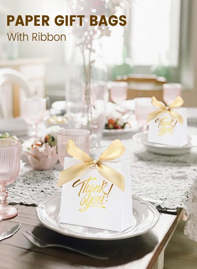 DOYIDE 30 Pack Small Thank You Gift Bags, 4.5x1.8x3.9in Party Favor Bags with Bow Ribbon, Mini Paper Gift Bag with Gold Foil Printed, White Treat Boxes for Birthday Wedding Bridal Baby Shower - Image 5