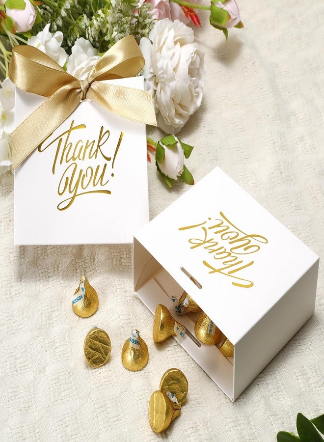 DOYIDE 30 Pack Small Thank You Gift Bags, 4.5x1.8x3.9in Party Favor Bags with Bow Ribbon, Mini Paper Gift Bag with Gold Foil Printed, White Treat Boxes for Birthday Wedding Bridal Baby Shower - Image 2