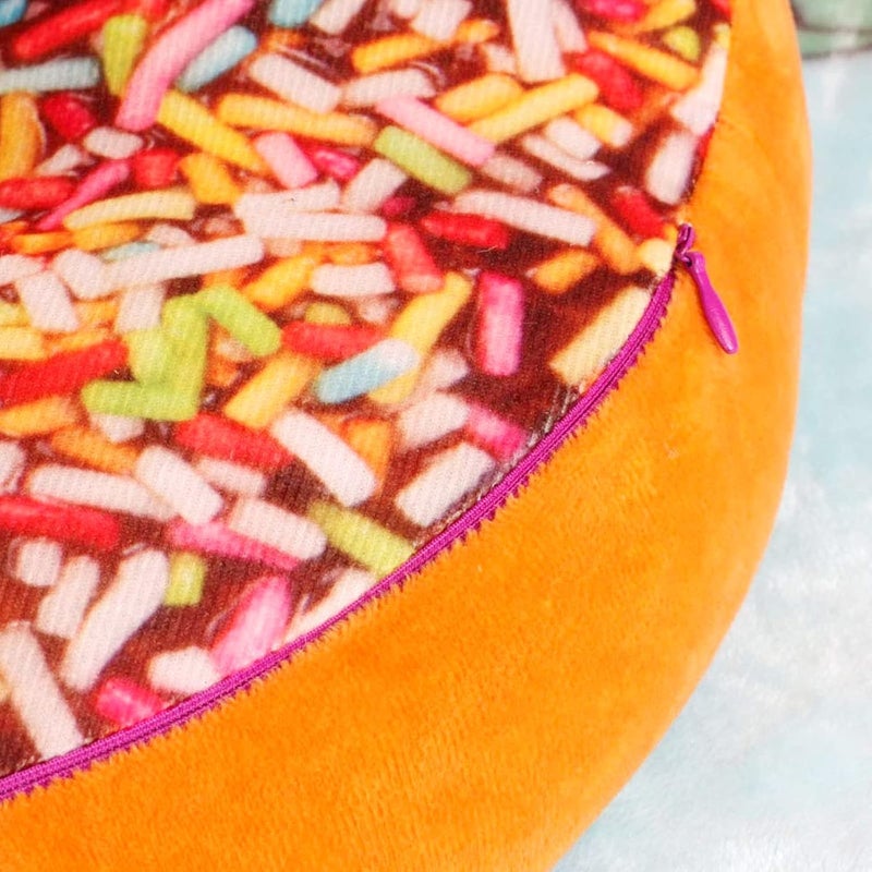 Queekay وسادة دائرية على شكل دونات 3 قطع 16 بوصة دونات وردية وسادة مطبوعة بتقنية 3D وسائد مضحكة على شكل دونات وسادة مريحة من الفرو الناعم لتزيين الطعام للكرسي والأريكة - Image 3