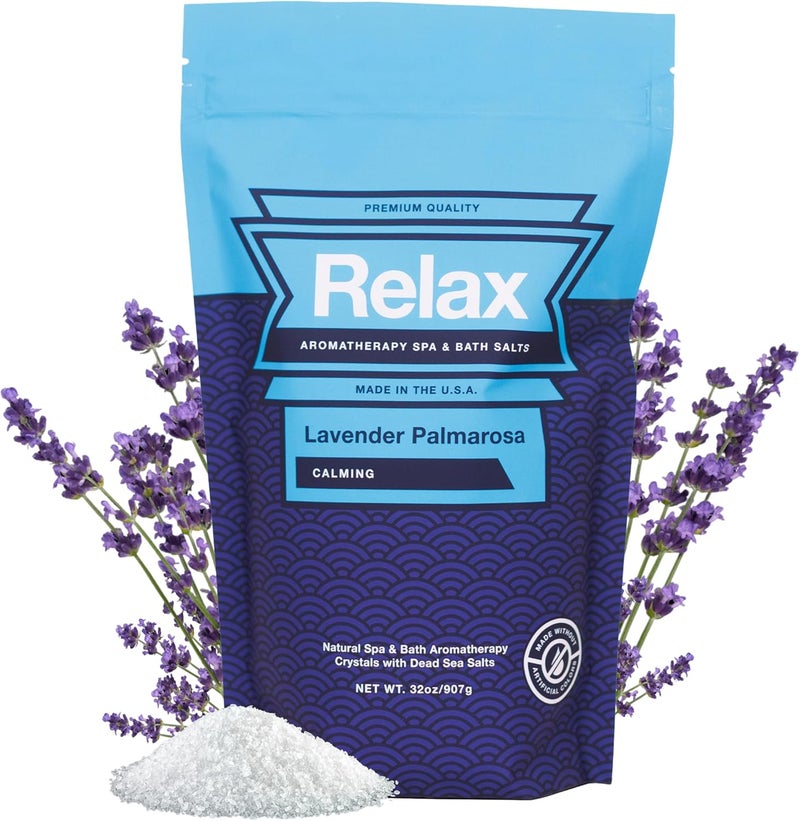 Relax Spa & Bath Relax Spa  Bath Epsom Salt Aromatherapy Bath Salts Epsom Salt Bath Soak Dead Sea Salt for Soaking Hot Tub Spa Aromatherapy Bath Crystals with Vitamins  Minerals Lavender Palmarosa Scent