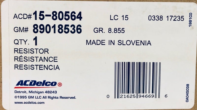 GM Parts 15-80564 Auxiliary Heating and Air Conditioning Blower Motor Resistor - Image 2