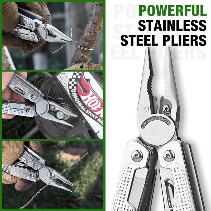 SHALL SHALL Multi Tool, 18-in-1 Multitool Pliers, Stainless Steel Multi-tool Pocket Knife w/Screwdriver Bit & Universal Socket, Self-locking Multipurpose Tool w/Sheath for Camping Fishing Survival Hunting  - Image 5