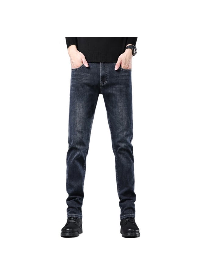 ROMON Jeans For Men, Autumn Business Casual Trousers, Elastic Versatile Straight-Leg Slim-Fit Pants, Men'S Clothing, 9018 Dark Blue, Size 32 - Image 3