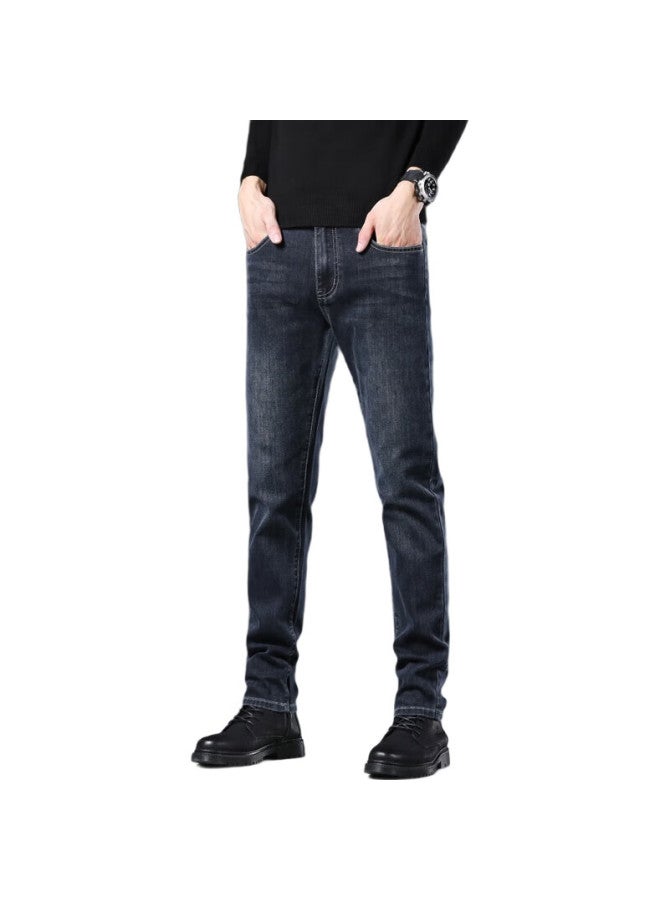 ROMON Jeans For Men, Autumn Business Casual Trousers, Elastic Versatile Straight-Leg Slim-Fit Pants, Men'S Clothing, 9018 Dark Blue, Size 32 - Image 2