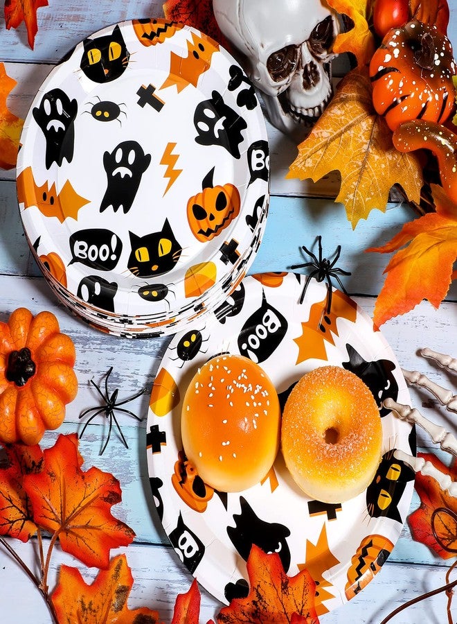 Meanplan Halloween Dessert Plates - Round Disposable Pumpkin Paper Plates Cat Ghost Dinnerware Set for Kids Appetizer Lunch Dinner Spooky Themed Party Supplies (36 Pcs) - Image 4