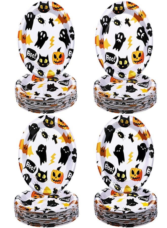 Meanplan Halloween Dessert Plates - Round Disposable Pumpkin Paper Plates Cat Ghost Dinnerware Set for Kids Appetizer Lunch Dinner Spooky Themed Party Supplies (36 Pcs) - Image 1