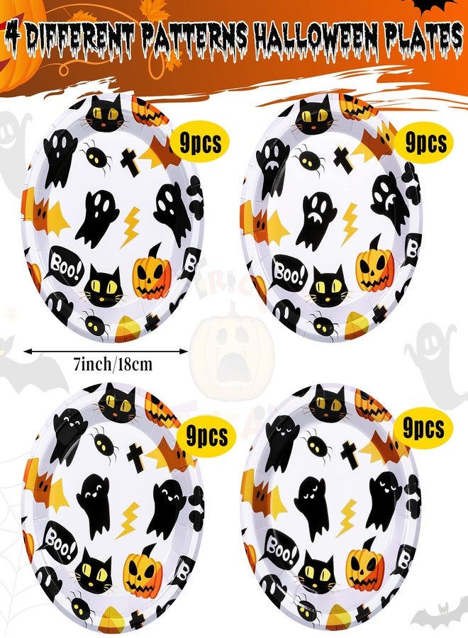 Meanplan Halloween Dessert Plates - Round Disposable Pumpkin Paper Plates Cat Ghost Dinnerware Set for Kids Appetizer Lunch Dinner Spooky Themed Party Supplies (36 Pcs) - Image 2