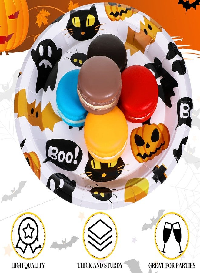 Meanplan Halloween Dessert Plates - Round Disposable Pumpkin Paper Plates Cat Ghost Dinnerware Set for Kids Appetizer Lunch Dinner Spooky Themed Party Supplies (36 Pcs) - Image 3