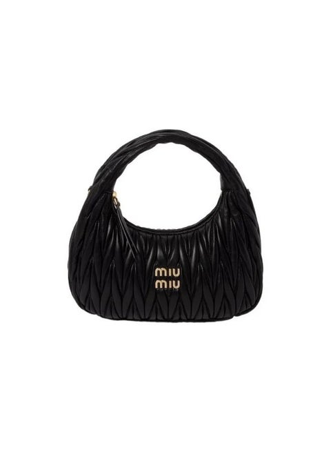 MIU MIU Wander Matelass é Crescent Bag حقيبة يدية للنساء كيس كتف قابل للتعديل (أسود)