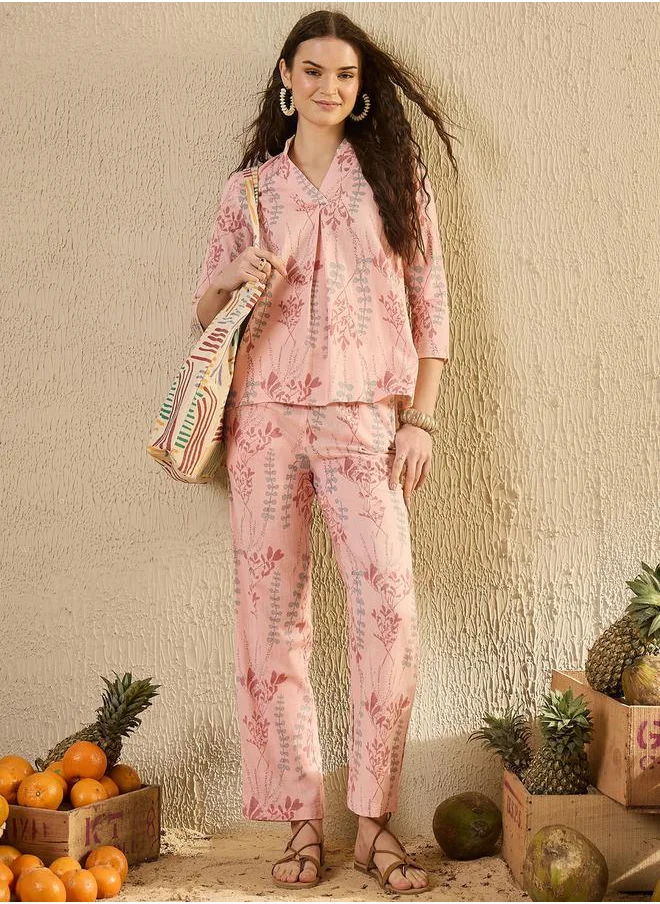 سانسكريتي هومز Printed Pure Cotton Top and Trouser Co-Ord Set by Styli