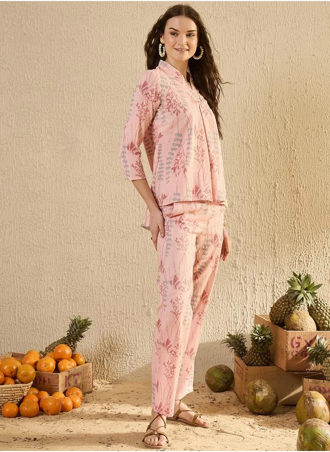 سانسكريتي هومز Printed Pure Cotton Top and Trouser Co-Ord Set by Styli