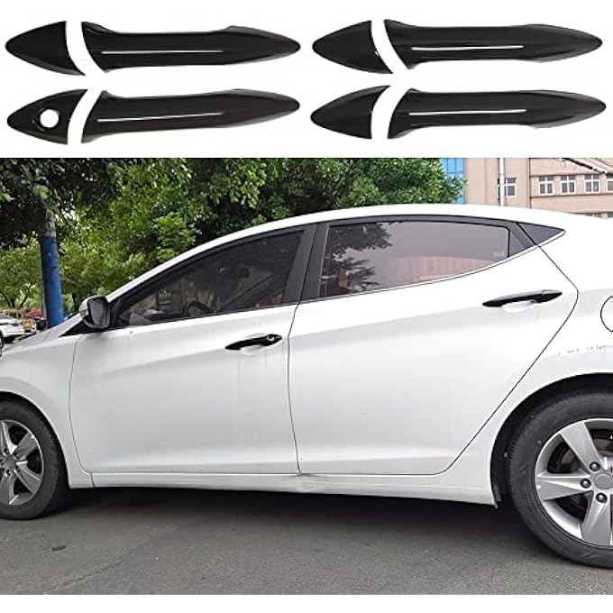 ريحني غطاء مقبض باب خارجي أسود لامع لإكسسوارات هيونداي إلنترا 2012 2013 2014 2015 2016 بدون فتحة مفتاح سمارت - Image 2