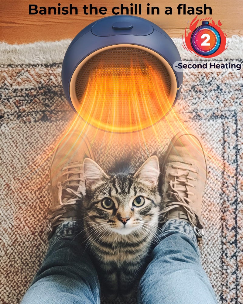 TUNISE Space Heater for Indoor Use, Portable Electric Heater with 2S Fast Heating & PTC Ceramic, Tip-Over/Overheat Protection, Ultra Quiet Mini Desk Heater for Bedroom, Bathroom, Home Office - Image 3