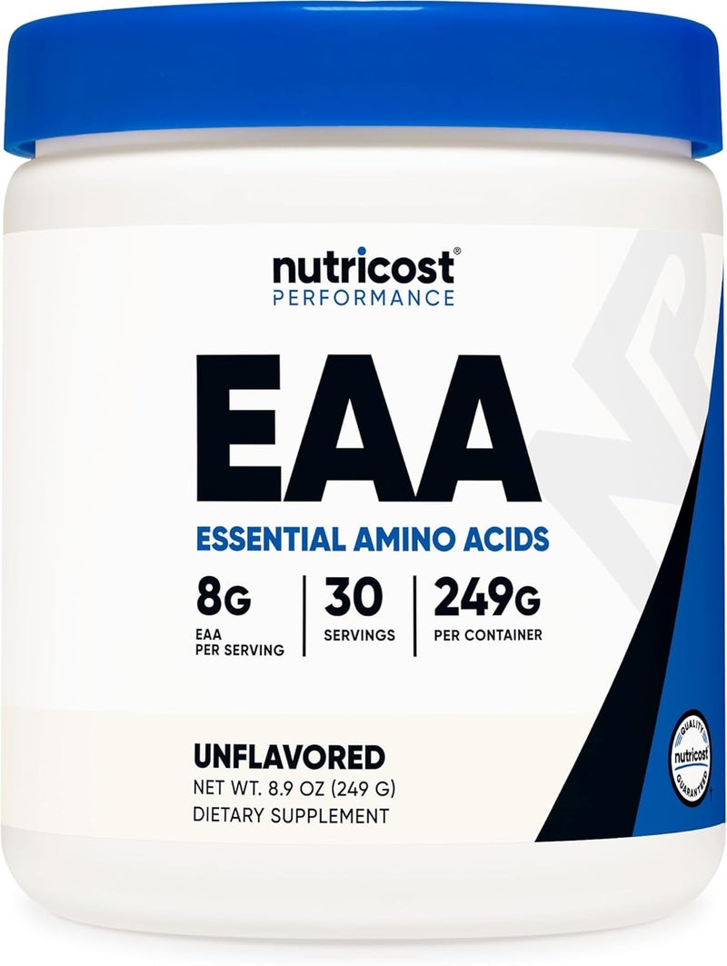 Nutricost بودرة نوتريكوست EAA 30 حصة بدون نكهة الأحماض الأمينية الأساسية خالية من الكائنات المعدلة وراثيًا خالية من الغلوتين مناسبة للنباتيين - Image 1