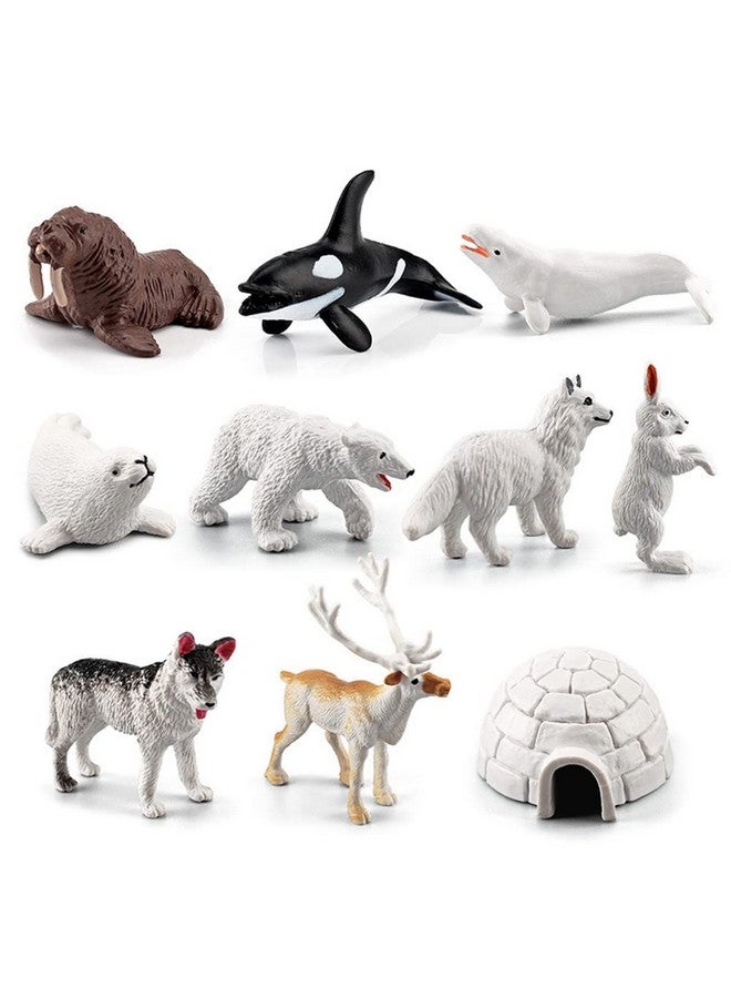 NatureMan Mini Arctic Animals Toys Set 10PCS Polar Animal Figurines Toy Play setIncludes Polar Bear Seal Reindeer Wolf Rabbit Arctic Fox Igloo for ToddlersBirthdayGift - Image 1