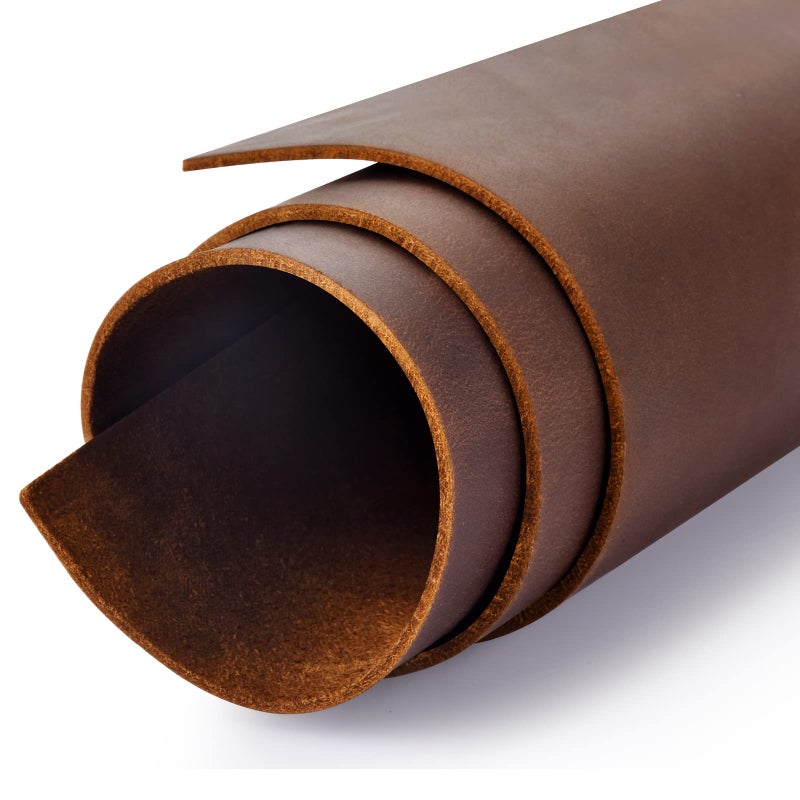 Genuine Leather Tooling Sheets 1820MM Thick Genuine Top Full Grain Oil Tan Crazy Horse Cowhide Leather Sheets for Crafts Tooling Sewing Wallet Earring Hobby Dark Brown 8x12