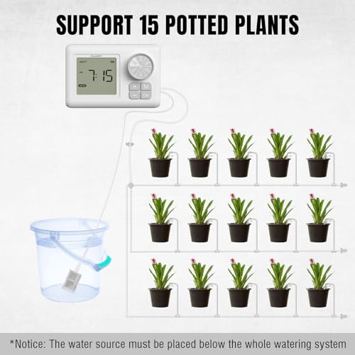 Raddy WS-6 Automatic Plant Waterer, Indoor Plant Watering System for 15 Potted Plants, Programmable Water Timer with LCD Display, USB Power, Water Shortage Alarm for Balcony Greenhouse - Image 4