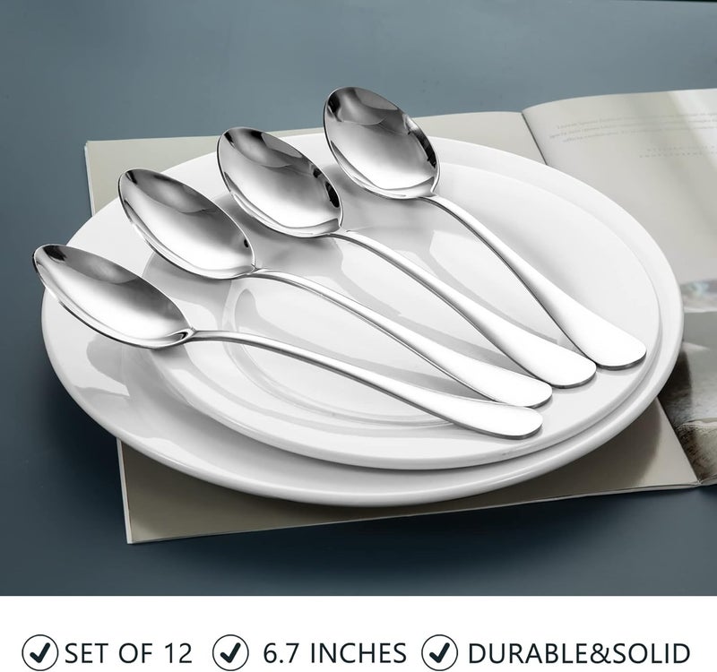 SANTUO Stainless Steel Teaspoon Set,12 Piece 6.7" Spoons Silverware,Dessert Spoons,Mirror Finish & Dishwasher Safe - Image 2