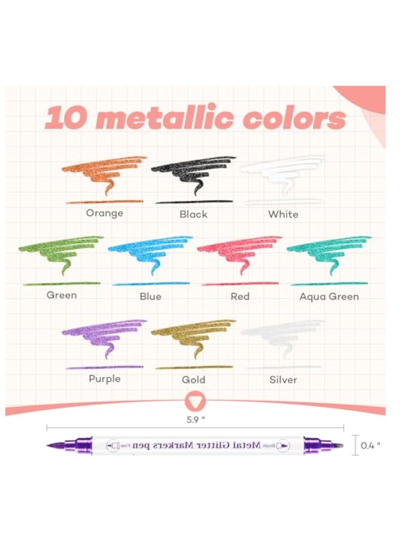 KASTWAVE 10 Pcs Metallic Markers Pens, Waterproof Nail Art Pen, Drawing Markers, Dual Tip Metallic Pens, Coloring Marker for Rock Painting,Tattoo painting, Ceramic, Card Making, Scrapbooking Crafts, DIY Crafts - Image 2