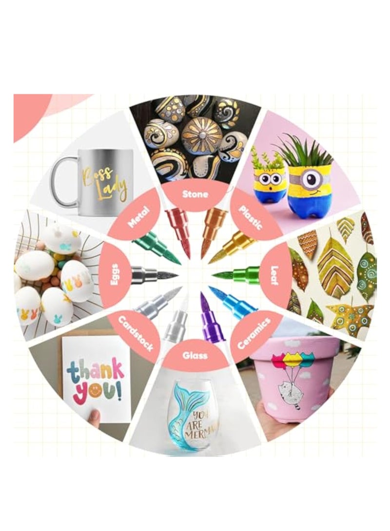 KASTWAVE 10 Pcs Metallic Markers Pens, Waterproof Nail Art Pen, Drawing Markers, Dual Tip Metallic Pens, Coloring Marker for Rock Painting,Tattoo painting, Ceramic, Card Making, Scrapbooking Crafts, DIY Crafts - Image 3