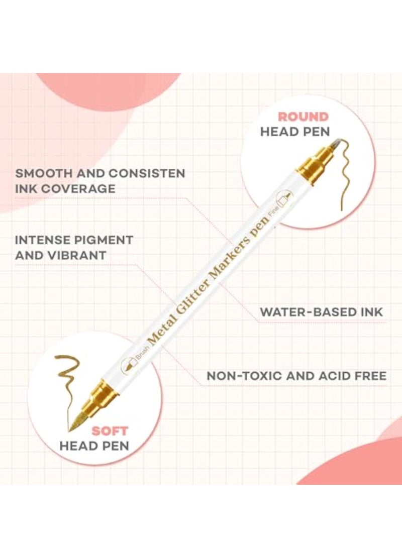 KASTWAVE 10 Pcs Metallic Markers Pens, Waterproof Nail Art Pen, Drawing Markers, Dual Tip Metallic Pens, Coloring Marker for Rock Painting,Tattoo painting, Ceramic, Card Making, Scrapbooking Crafts, DIY Crafts - Image 4