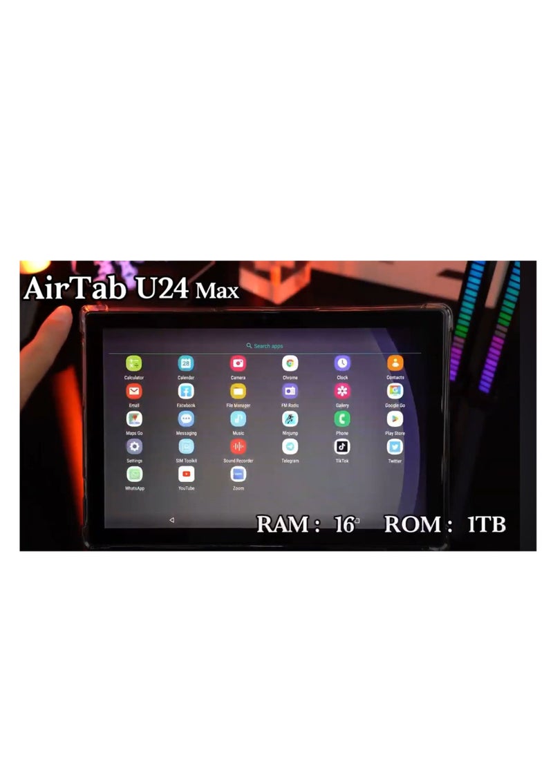 AirTab 10.1 -Inch Smart Tablet U24 MAX Android 13 Tablet With 1TB Storage and 16GB RAM Quad Core Wi-Fi LTE Dual Sim with Touch Pen and Keyboard - BLACK  - Image 4