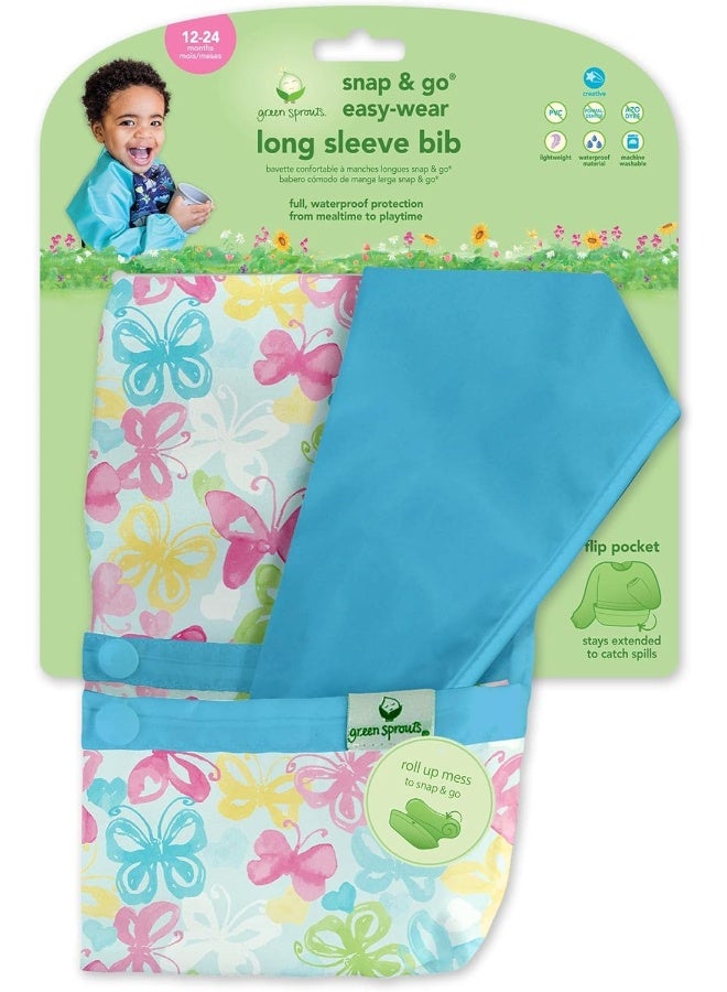 green sprouts Snap & Go Easy-wear Long Sleeve Bib 12-24mo Aqua Dinosaurs - Image 1