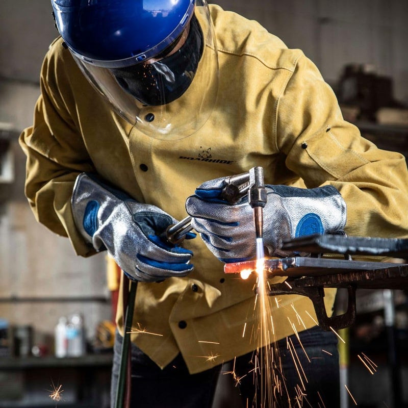 Caiman Premium Split Cowhide MIGStick Welding Gloves Aluminized Rayon Back Wool Lining Kevlar Kontour SilverBlue Large 1524 - Image 3