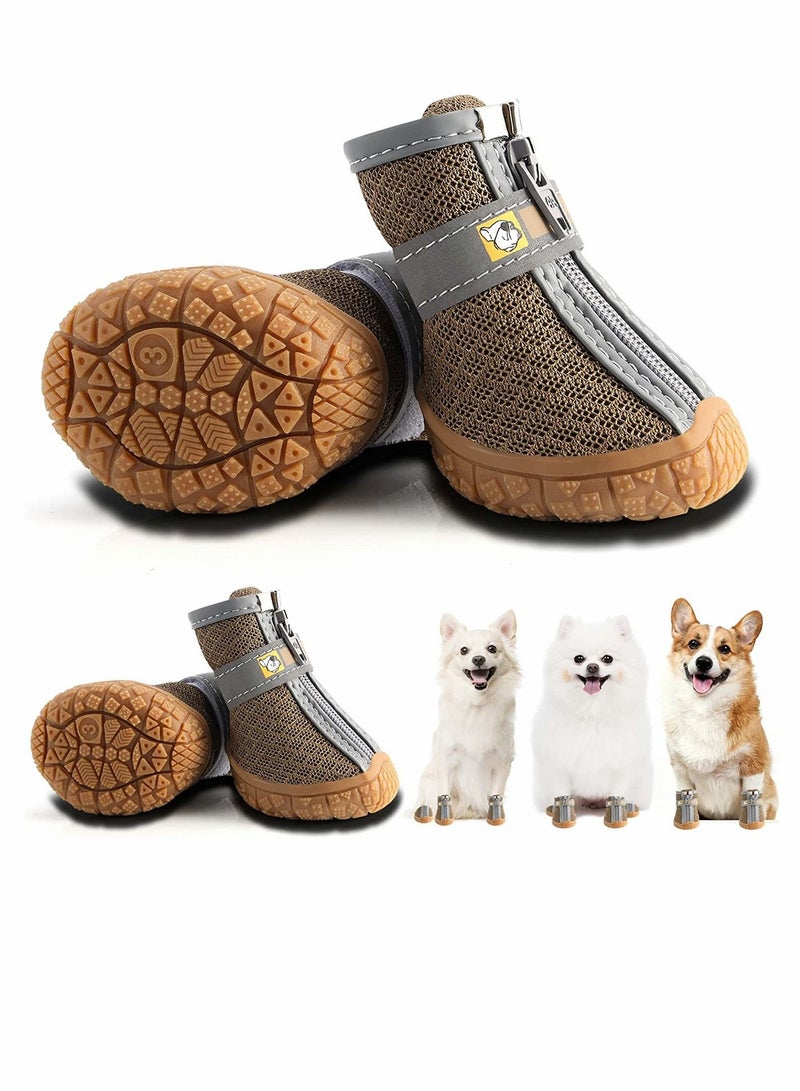 SYOSI Dog Shoes 4 Pcs Size 5 Anti Slip Breathable Waterproof Dog Booties Boot Paw Protector for Small Dog Dog Hiking Shoes with Reflective Adjustable Strap Zipper Puppy Shoe for Hot Pavement Winter Snow - Image 1