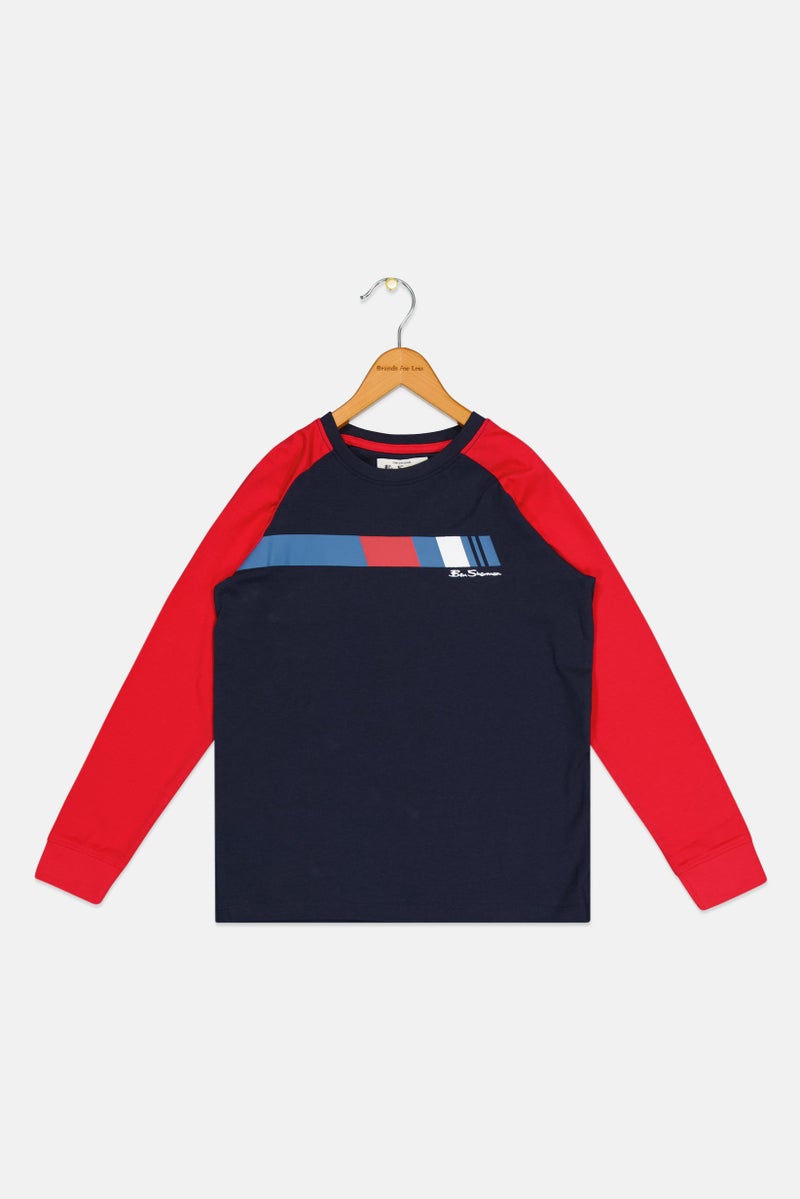 Ben Sherman Kids Boy Crew Neck Brand Logo Long Sleeve T-Shirt, Multicolor - Image 1