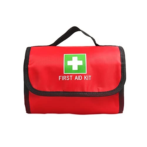 Jipemtra First Aid Bag Tote Empty Small First Aid Kit Bag Outdoor Travel Rescue Pouch First Responder Medicine Bag Pocket Container for Car Home Office Sport Outdoors (Red Foldable Green Print) - Image 2