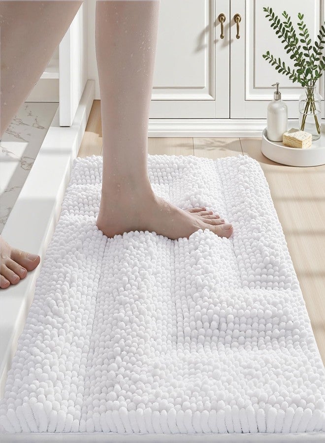 LUMI Luxury Chenille Bath Mats Ultra Absorbent, Plush Fluffy Bathroom Rug with Non-Slip Backing, Soft High Pile Bath Rug for Shower Floor, Tub, 20x32, White - Image 1