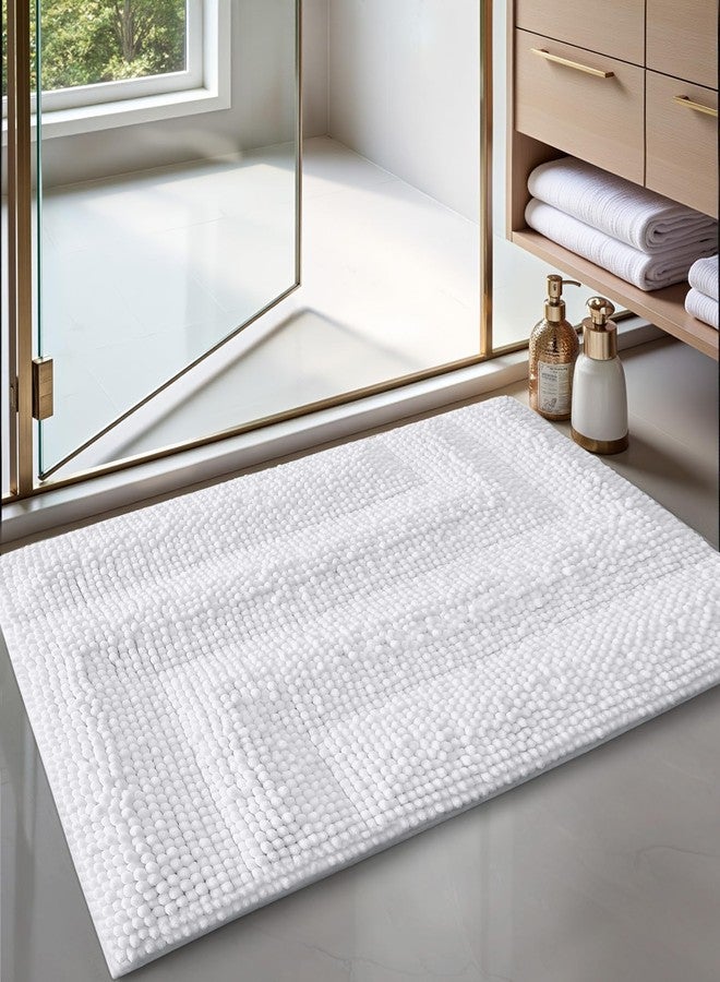 LUMI Luxury Chenille Bath Mats Ultra Absorbent, Plush Fluffy Bathroom Rug with Non-Slip Backing, Soft High Pile Bath Rug for Shower Floor, Tub, 20x32, White - Image 3