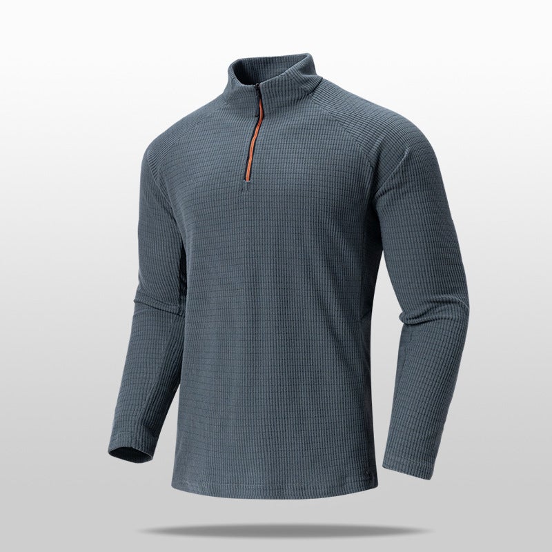 Generic Birds Same Style Mens Fitness Wear Long Sleeve Collar Pullover Loose Half Zipper T-shirt Elastic Riding Wear Dark gray - Image 1