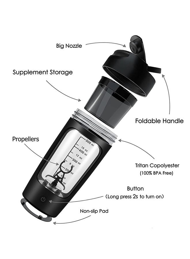 Arabest Electric Protein Shaker Bottle, 650Ml Blender Bottles with Powder Cup, Portable Blender, Tritan and BPA Free Material, Pre Workout Mixer for Gym and Fitness (Black) - Image 3