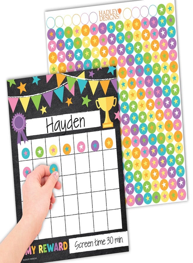 Hadley Designs Sticker Chart for Kids Behavior at Home & Classroom - 25 Reward Chart for Kids Incentives, Gold Star Sticker Sheets, Chalkboard Theme Incentive Charts for Classroom Must Haves - Image 1