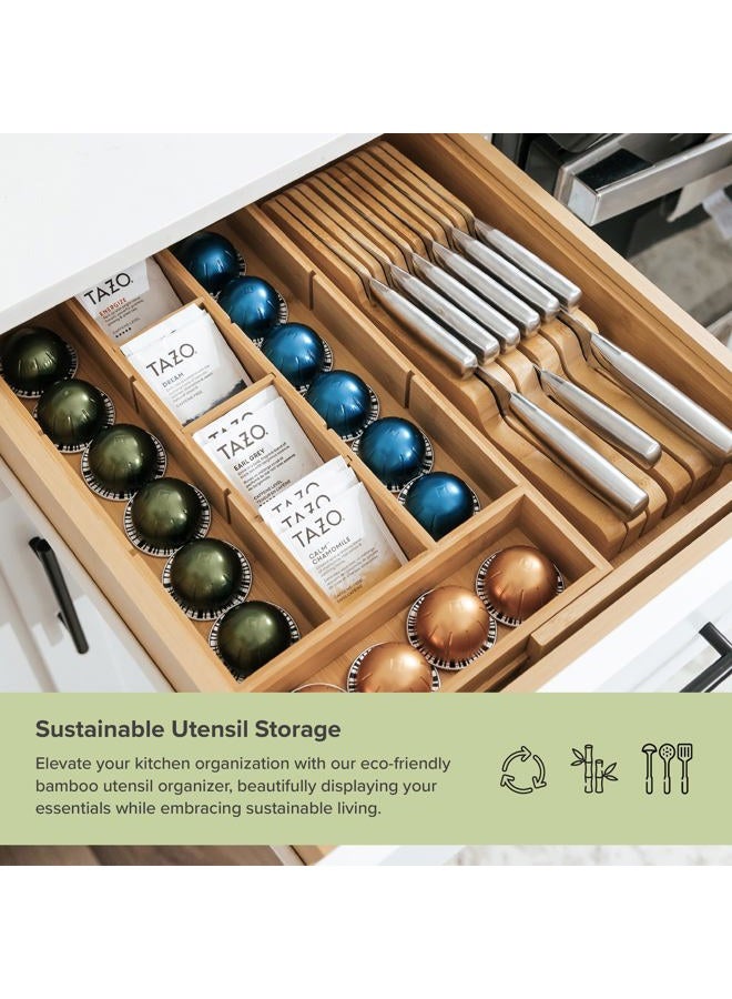 KitchenEdge Tea Bag and Coffee Pod Kitchen Drawer Organizer, Expandable 9.7 to 17 Inches, 10 Accessory Compartments with Adjustable Wall Inserts, Non-Slip Rubber Feet, 100% Sustainable Bamboo Wood - Image 5