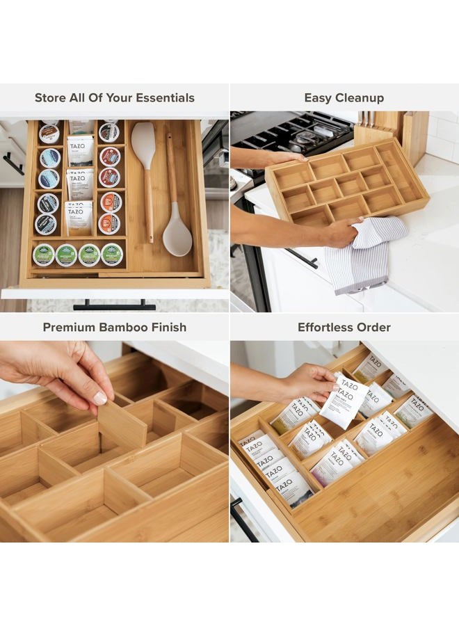 KitchenEdge Tea Bag and Coffee Pod Kitchen Drawer Organizer, Expandable 9.7 to 17 Inches, 10 Accessory Compartments with Adjustable Wall Inserts, Non-Slip Rubber Feet, 100% Sustainable Bamboo Wood - Image 3