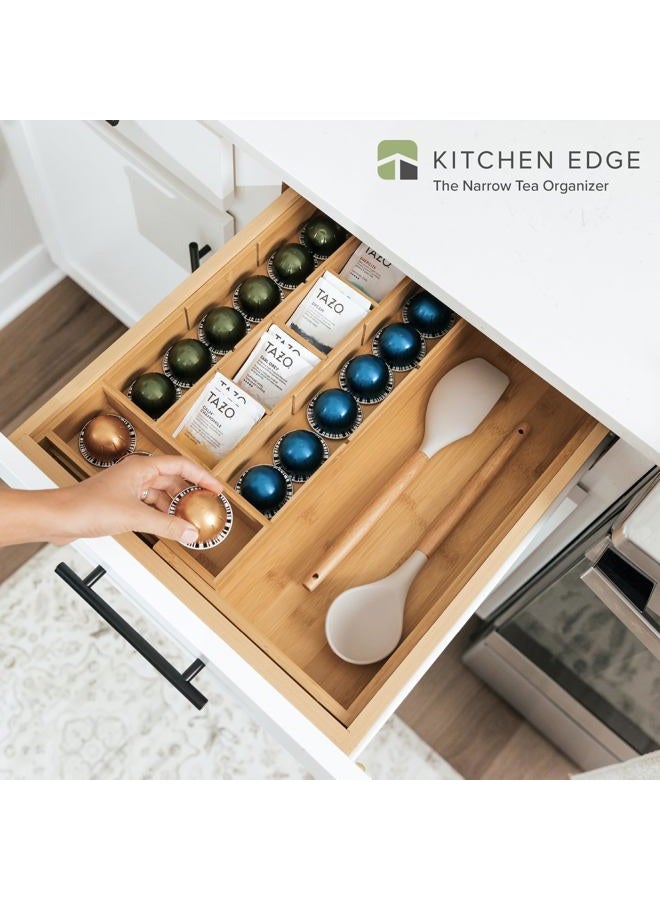 KitchenEdge Tea Bag and Coffee Pod Kitchen Drawer Organizer, Expandable 9.7 to 17 Inches, 10 Accessory Compartments with Adjustable Wall Inserts, Non-Slip Rubber Feet, 100% Sustainable Bamboo Wood - Image 2