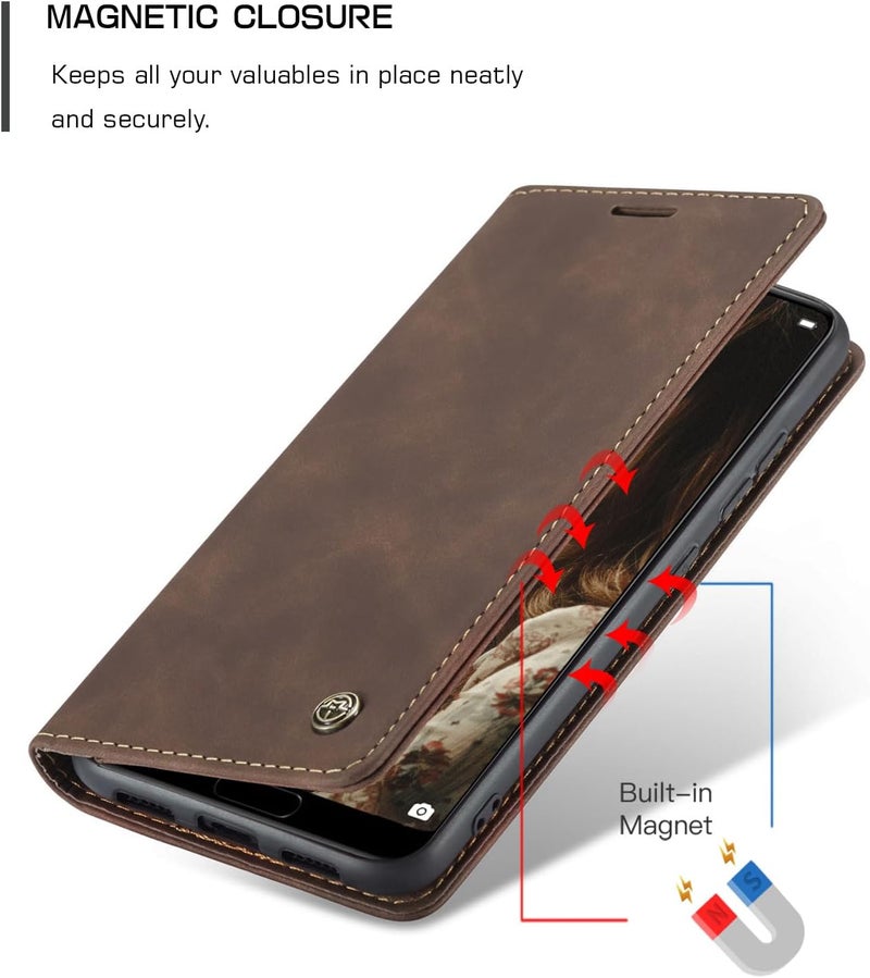 Cracedily Case for Huawei P20 Case, Premium Leather Flip Wallet Case with Card Slots and Horizontal Stand Function Magnet Coque Cover Protective Case for Huawei P20, Brown - Image 3