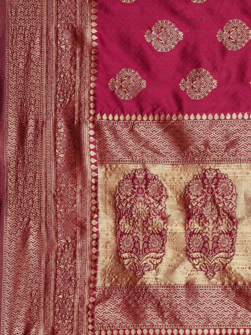 Shiv Textiles Women's Banarasi Silk Saree With Unstitched Blouse (Wine) - Image 3