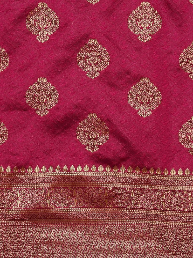 Shiv Textiles Women's Banarasi Silk Saree With Unstitched Blouse (Wine) - Image 2