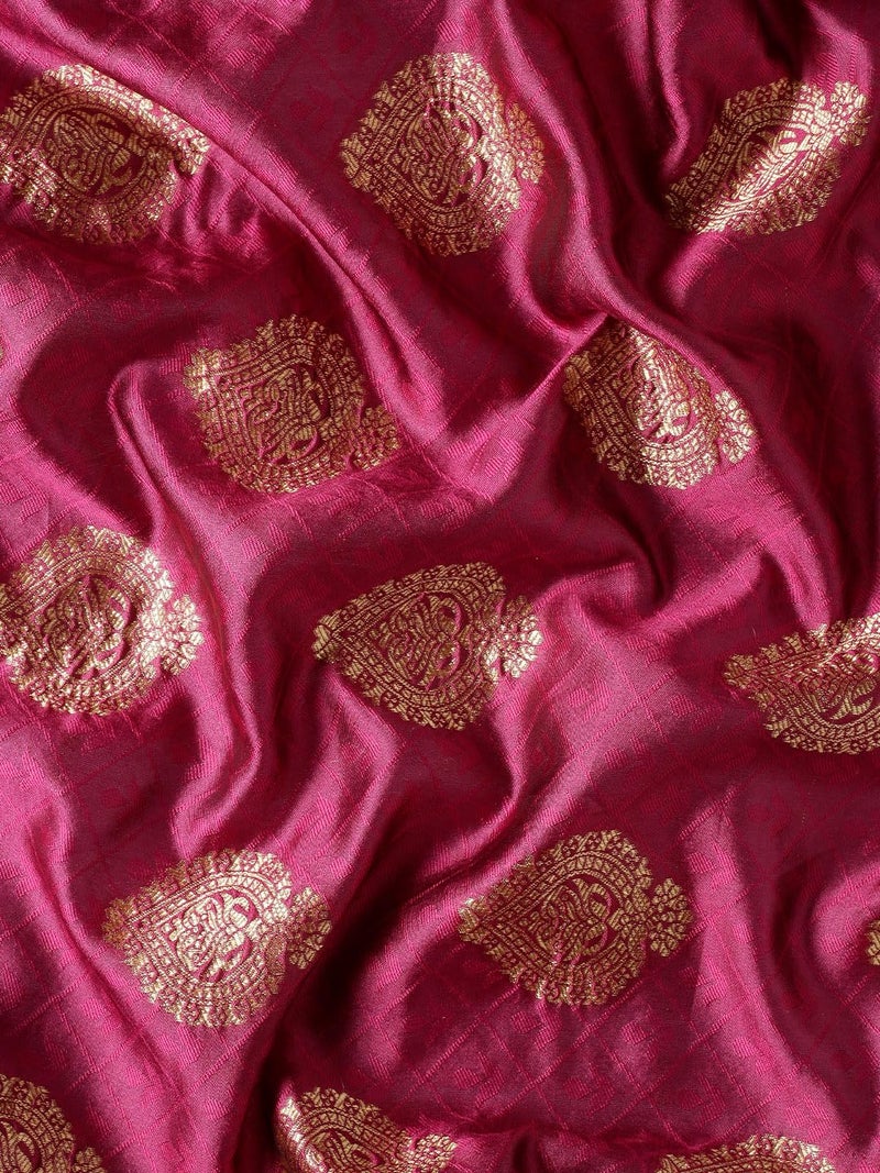 Shiv Textiles Women's Banarasi Silk Saree With Unstitched Blouse (Wine) - Image 4