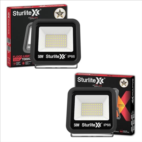 Sturlite Toddo 50 W LED Flood Light| Cool White 6500K Color Temperature LED Lamp| IP66 Waterproof Surge Protection Focus Light for Factory, Garage, Parking, Garden, Playground & Shop - (Pack of 2) - Image 1