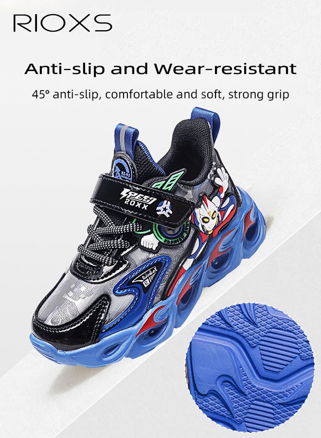 ريوكس أحذية مضيئة للأطفال، أحذية رياضية عصرية ومضيئة للأولاد، أحذية رياضية مريحة ذات مقدمة مستديرة للأولاد الصغار، أحذية رياضية مضيئة للأطفال، أحذية خفيفة الوزن ومضادة للانزلاق للأولاد، أحذية رياضية شبكية قابلة للتنفس للركض، مناسبة لأعياد الميلاد/ العودة إلى المدرسة/ حفلات القبول/ المكافآت اليومية، زرقاء - Image 3