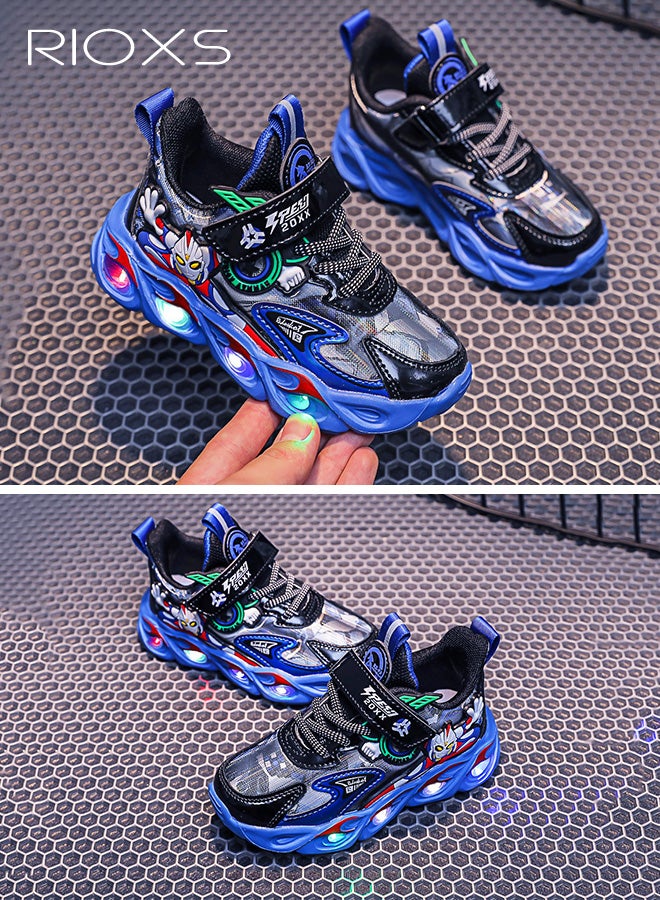ريوكس أحذية مضيئة للأطفال، أحذية رياضية عصرية ومضيئة للأولاد، أحذية رياضية مريحة ذات مقدمة مستديرة للأولاد الصغار، أحذية رياضية مضيئة للأطفال، أحذية خفيفة الوزن ومضادة للانزلاق للأولاد، أحذية رياضية شبكية قابلة للتنفس للركض، مناسبة لأعياد الميلاد/ العودة إلى المدرسة/ حفلات القبول/ المكافآت اليومية، زرقاء - Image 4