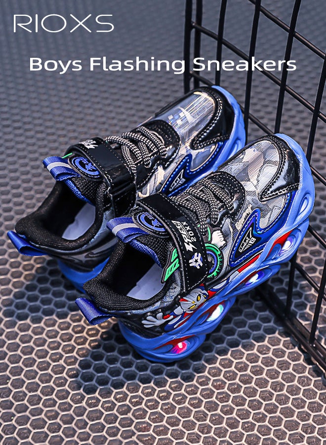 ريوكس أحذية مضيئة للأطفال، أحذية رياضية عصرية ومضيئة للأولاد، أحذية رياضية مريحة ذات مقدمة مستديرة للأولاد الصغار، أحذية رياضية مضيئة للأطفال، أحذية خفيفة الوزن ومضادة للانزلاق للأولاد، أحذية رياضية شبكية قابلة للتنفس للركض، مناسبة لأعياد الميلاد/ العودة إلى المدرسة/ حفلات القبول/ المكافآت اليومية، زرقاء - Image 2