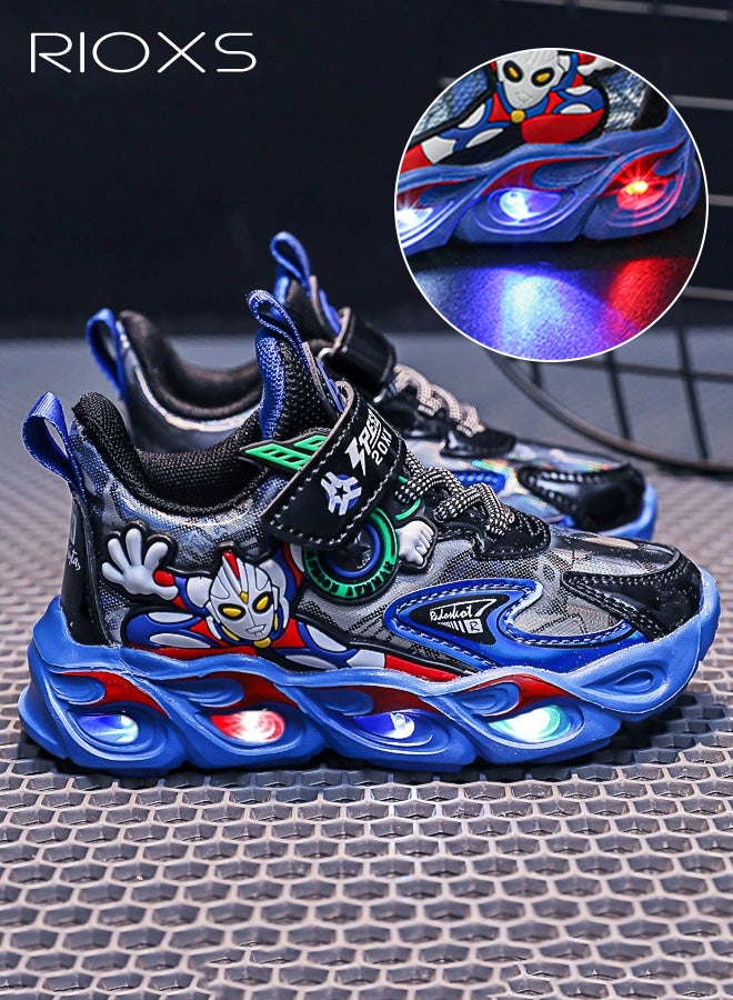 ريوكس أحذية مضيئة للأطفال، أحذية رياضية عصرية ومضيئة للأولاد، أحذية رياضية مريحة ذات مقدمة مستديرة للأولاد الصغار، أحذية رياضية مضيئة للأطفال، أحذية خفيفة الوزن ومضادة للانزلاق للأولاد، أحذية رياضية شبكية قابلة للتنفس للركض، مناسبة لأعياد الميلاد/ العودة إلى المدرسة/ حفلات القبول/ المكافآت اليومية، زرقاء - Image 5